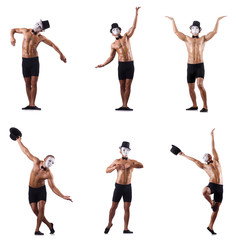 Naked muscular mime isolated on white