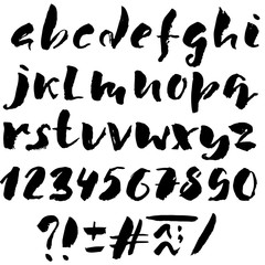 Hand drawn font made by dry brush strokes. Grunge style alphabet