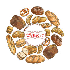 Bakery sketch vector poster of bread