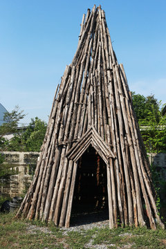 Wooden pavilion in summer parks - relax and unwind - vintage style