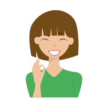 Cute cartoon smiling woman, girl vector illustration