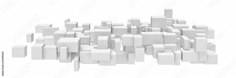 Poster rendering of white square and rectangle blocks