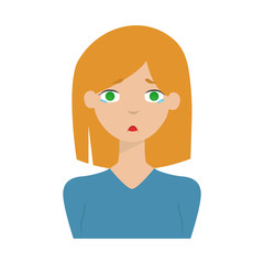 Cute cartoon sad woman, girl vector illustration