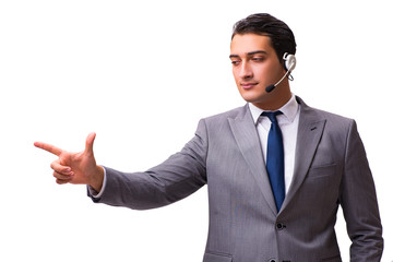 Handsome man with headset isolated on white