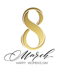 8 March celebration with eight symbol made of gold sparkling glitters. Womens Day concept design. Vector illustration