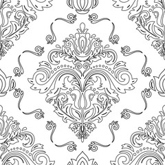 Seamless classic vector pattern with black outlines. Traditional orient ornament. Classic vintage background