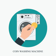 Coin washing machines with integrated payment system and hand ho