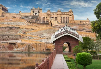 Crédence de cuisine en verre imprimé Travaux détablissement Amer Fort est situé à Amer, Rajasthan, Inde.