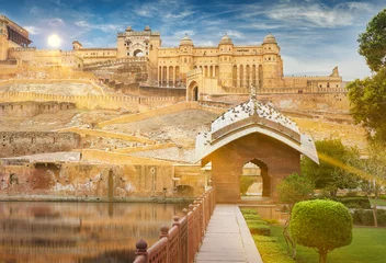Stickers pour porte Travaux détablissement Amer Fort est situé à Amer, Rajasthan, Inde.