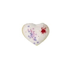 Closeup heart shaped donut isolated on white background, with clipping path.