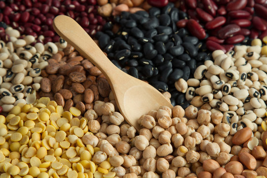 Chick peas in heap of grains legumes and nuts seed