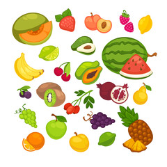 Fresh fruits icons set. Collection of vector sweet vegetarian food illustration