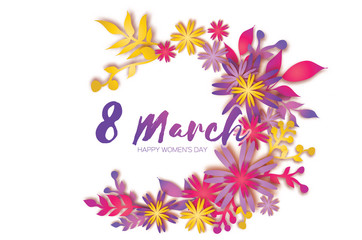 Happy Mother's Day. Paper Wreath flower. 8 March. Circle frame