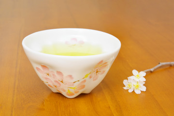 Green tea and cherry blossoms