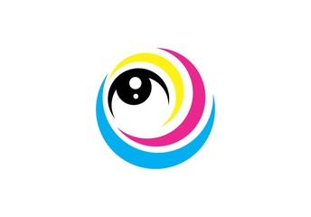 eye logo, circle eye vision logo icon cmyk, swirl optic illustration symbol, sphere vortex vector design