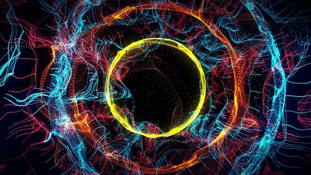 Seamless colorful abstract animation hole path in particle light element background texture pattern. Space wormhole tunnle path used for screen saver decoration or hypnotizing therapy in 4k ultra HD