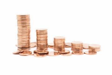 coin, bronze coin stack isolated on white background