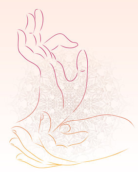Vector illustration of a hand of a Buddha with a mandala pattern. Vector element for your creativity