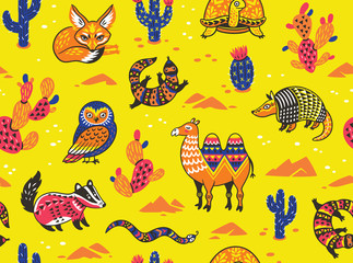 Seamless pattern with desert animals