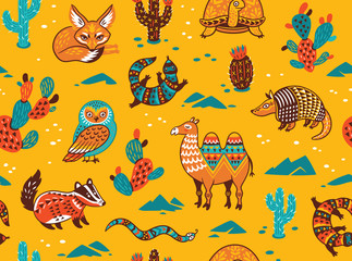 Obraz premium Seamless pattern with desert animals