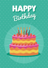 Birthday greeting and invitation card with birthday cake illustration - 136003202