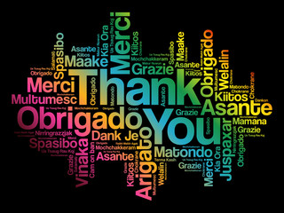 Thank You Word Cloud background, all languages, multilingual for education or thanksgiving day