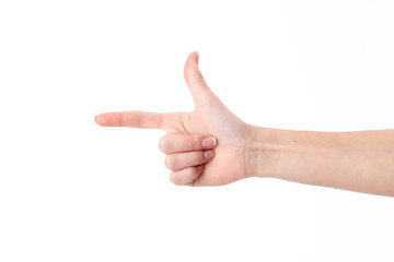 hand gesture with one finger to indicate right and another hoisted up