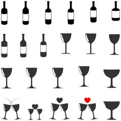 Black and grey  bottle and bocal different shape  - set icons.