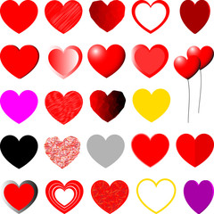 Red, yellow, violet and grey hearts different shape - set.