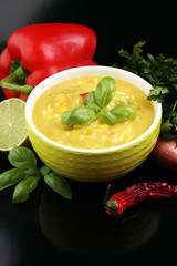 Thai soup. Khao Soi , Northern Style Curried Noodle Soup with Ch