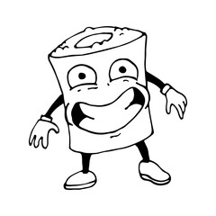 Sushi in cartoon style. Joyful. Sketch. Vector isolated image.