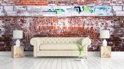 Modern bright interior . 3D rendering