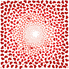 Abstract background with red hearts. Swirling red hearts on a white background. Vector valentine and wedding illustration.
