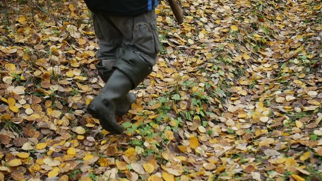Rain boots walking in forest