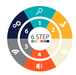 Modern circular infographics of 6 steps, segments for annual reports, charts, presentations, web design