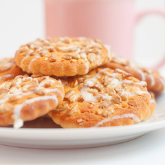 Round cookies with sunflower and sesame seeds, small depth of fi