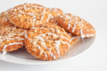 Round cookies with sunflower and sesame seeds, small depth of fi