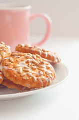 Round cookies with sunflower and sesame seeds, small depth of fi