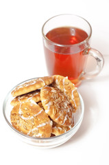 Round cookies with sunflower and sesame seeds, tea or other drin