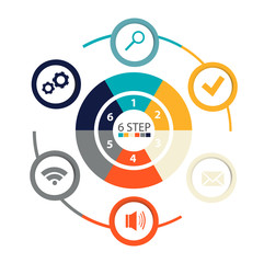 Modern circular infographics of 6 steps, segments for annual reports, charts, presentations, web design