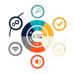 Obraz premium Modern circular infographics of 6 steps, segments for annual reports, charts, presentations, web design