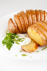 potatoes with salt pepper and cumin sauce. Roasted potato wedges crispy delicious