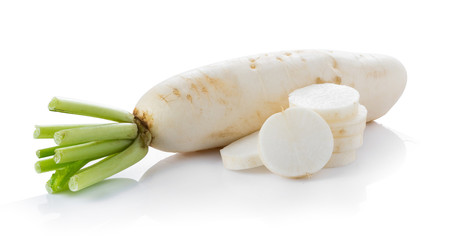 White radishes isolated on white background