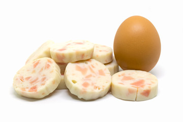 Vietnamese Pork Sausage sliced with egg isolated on white backgr