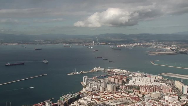 View over the new parts of Gibraltar with the cruise dock and Spain in the distance