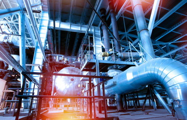 Industrial zone, Steel pipelines in blue tones