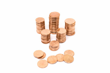 coin, bronze coin stack isolated on white background