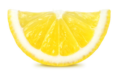 Juicy slice of lemon isolated on white background