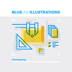 Prototyping Blue Line Illustration.