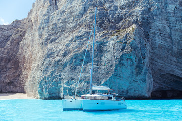 White catamaran in the Blue Lagoon